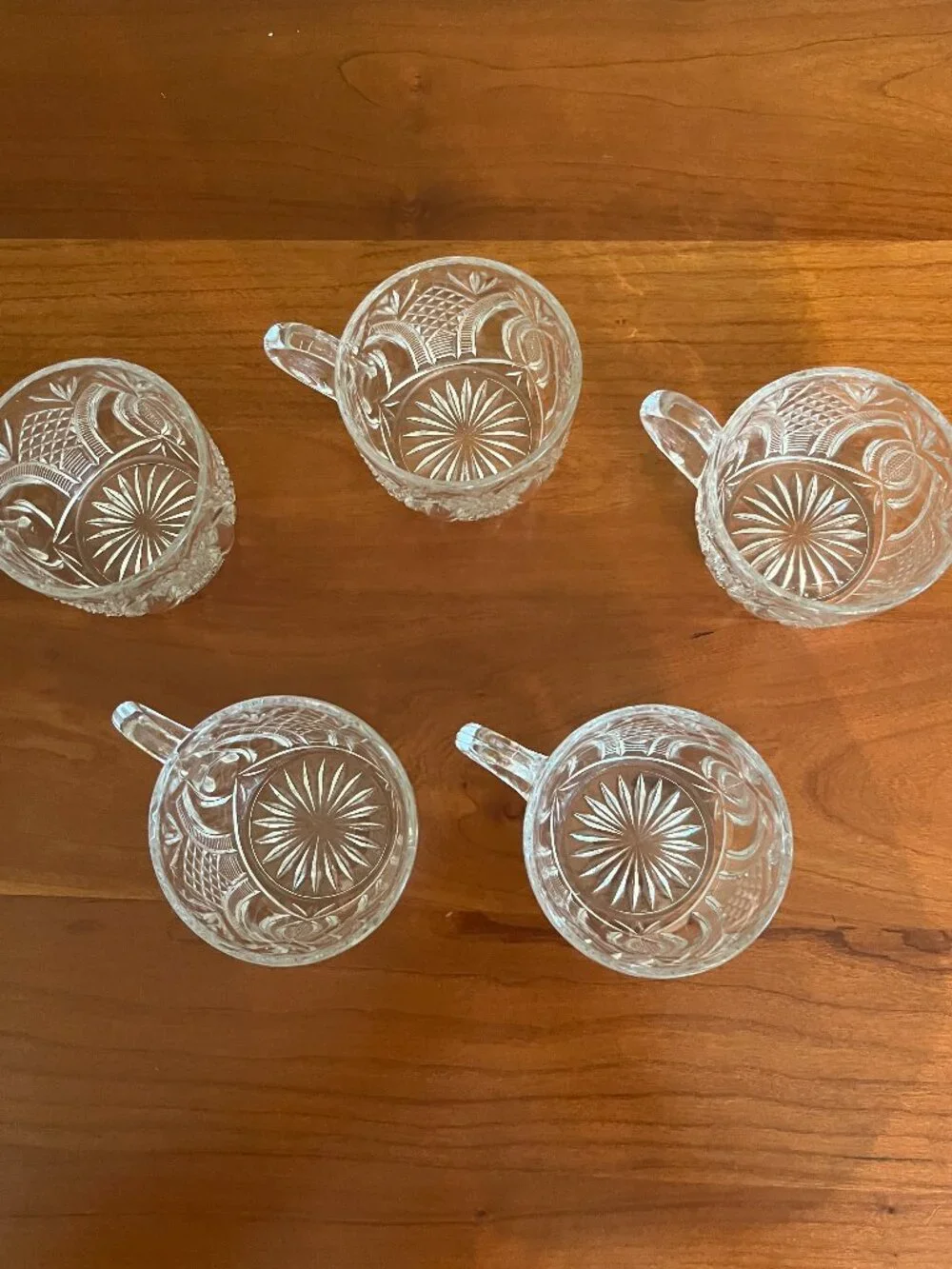 5 EAPG crystal punch cups pineapple and fan pattern